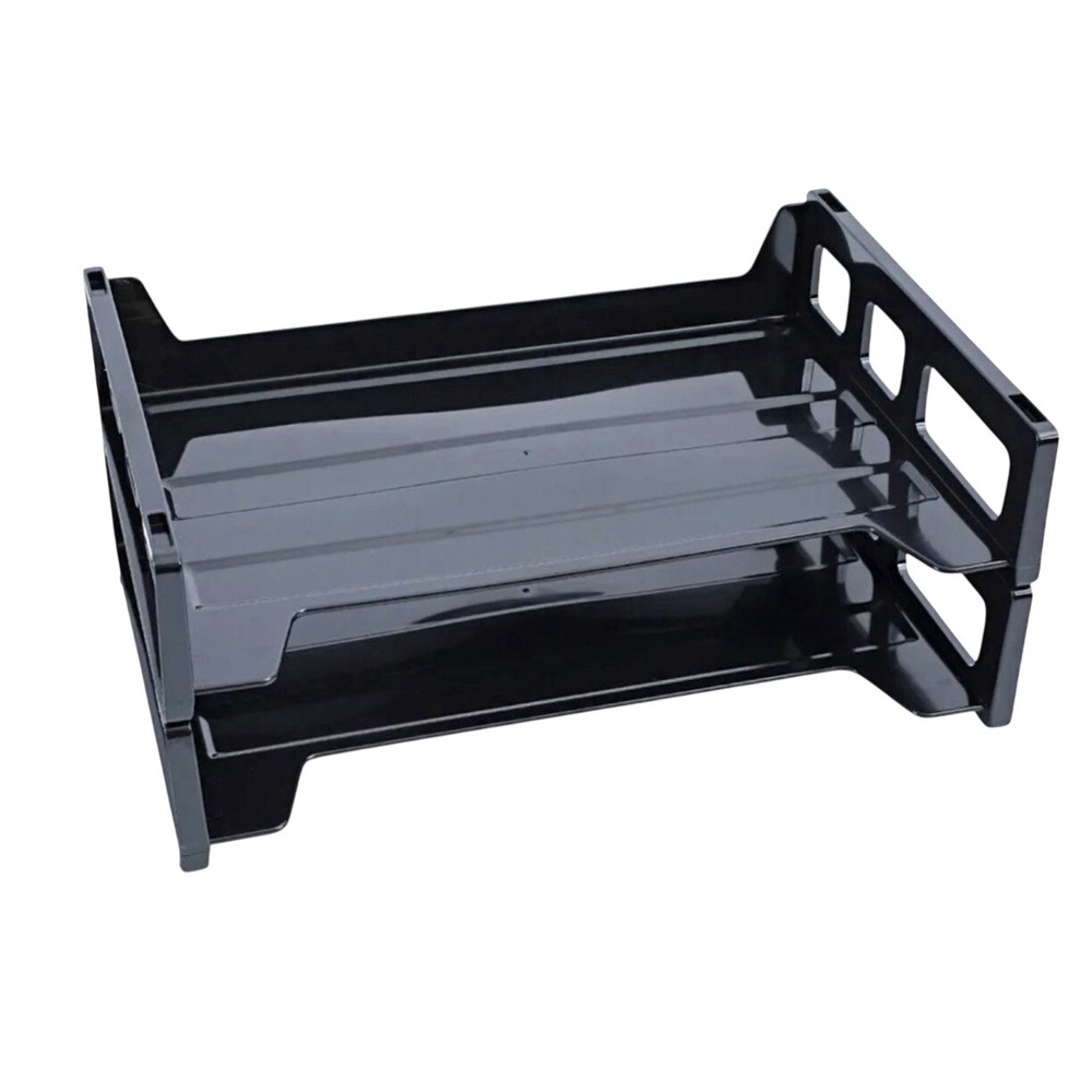 Universal Letter Trays (2) Black 08100 Recycled Plastic Side Load NIP Paper